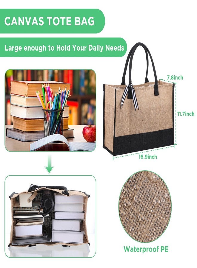 Limbeuuu 6 Pieces Burlap Tote Bags Set Jute Tote Bag with Handles Initial Canvas Beach Large Reusable Gift Bag for Women Shopping Market Grocery Holiday Travel DIY Bags - Image 2
